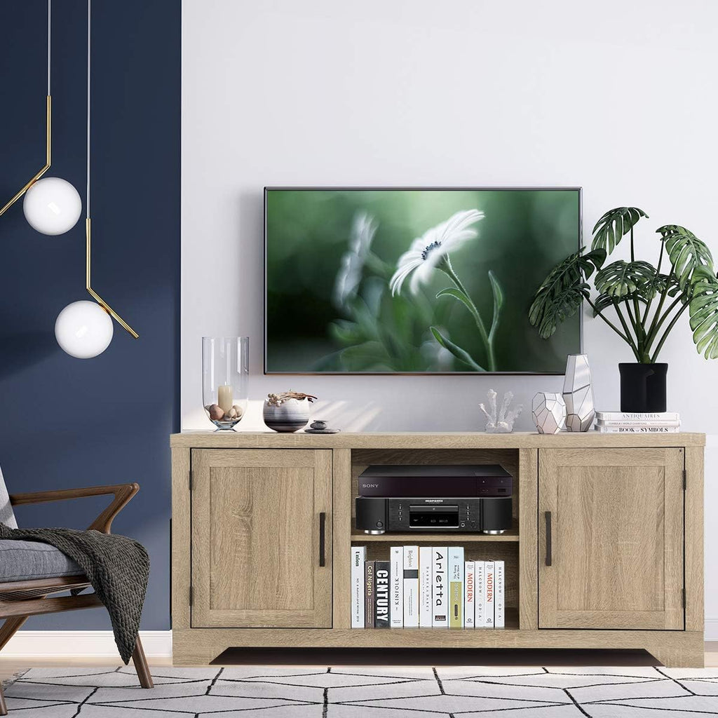 Farmhouse Barn Wood TV Stand with Doors and Shelves A600835