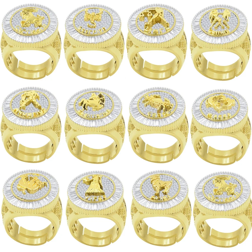 14K Yellow Gold Finish Simulated Diamond Taurus Ring J48874