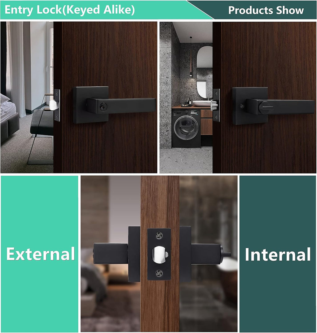 4 Pack Matte Black Euro Style Door Leversets with Keys U4898