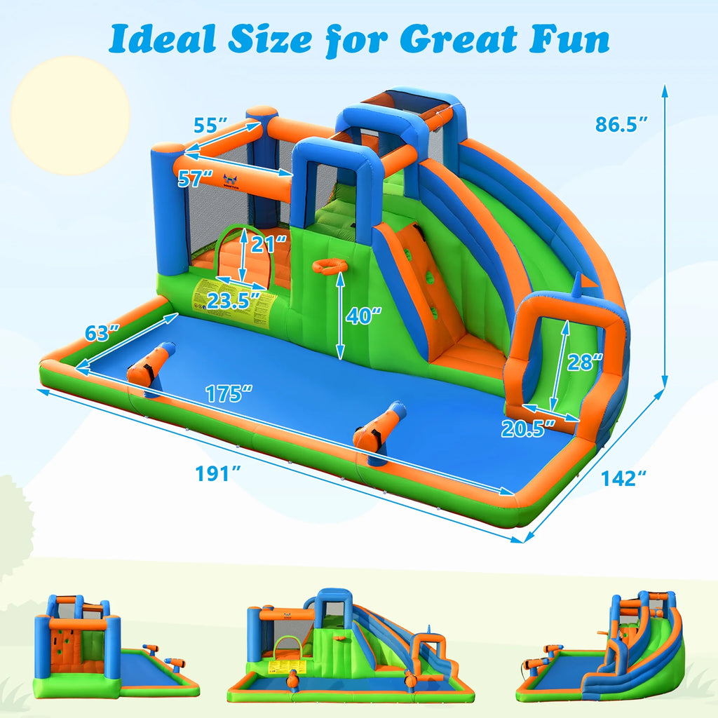 Inflatable Water Slide Bounce Castle with Dual Climbing Walls and 735W Blower A360