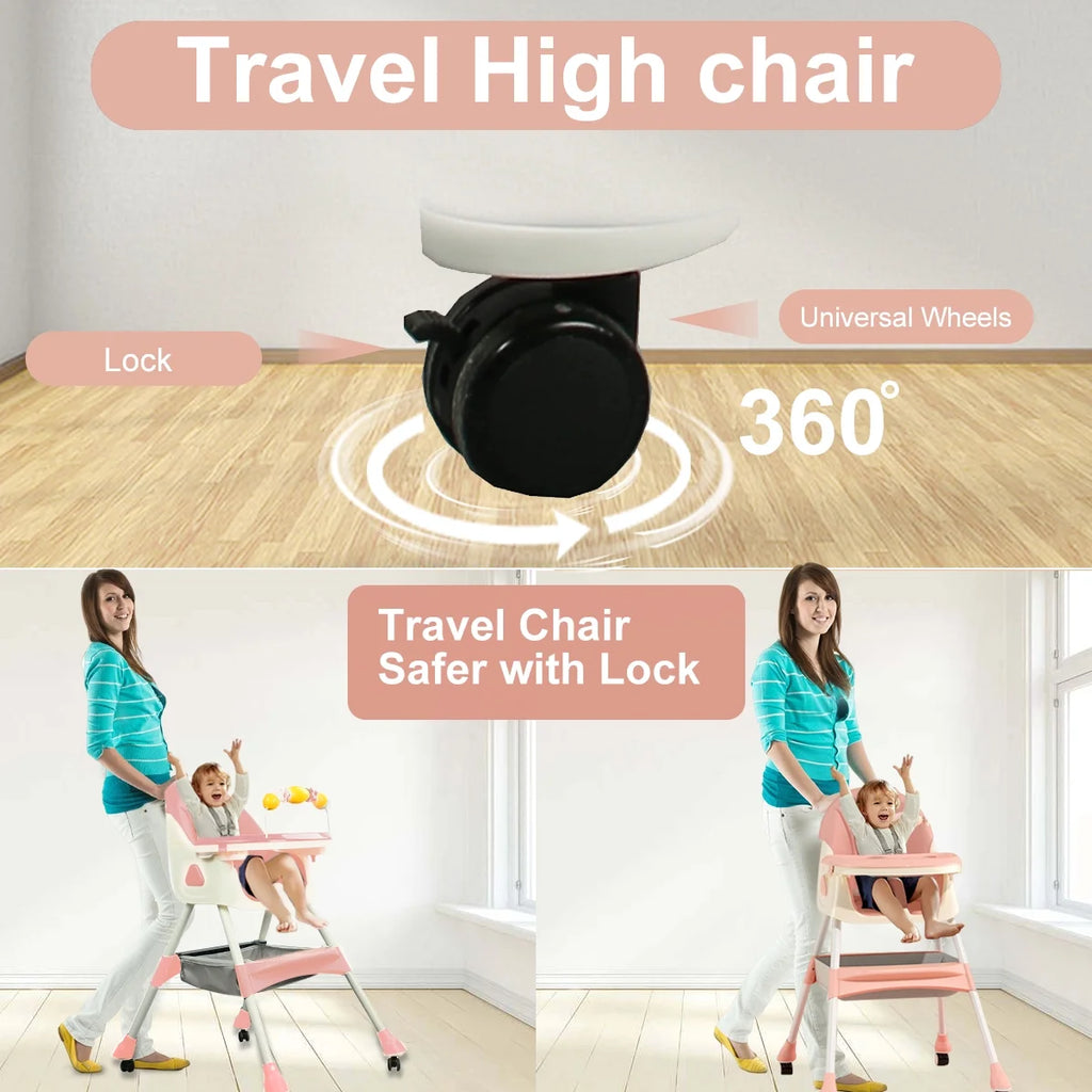 Pink 4-in-1 Baby Highchair with Five-Point Snap Button B412