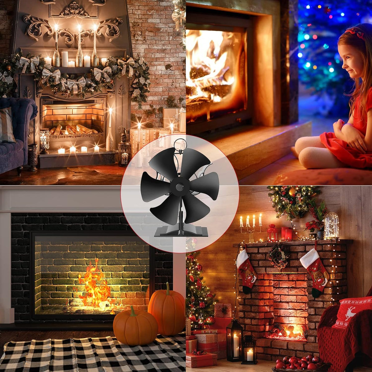 6 Blades Heat Powered Stove Fan with Thermometer Strip, Pack of 2 B1104