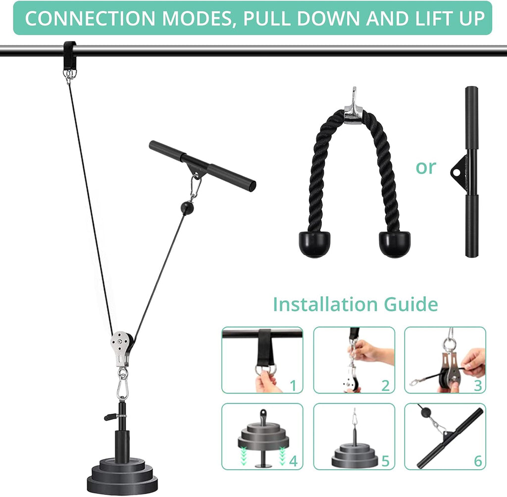 Fitness Pulley System with Tricep Rope, LAT Pull Down Bar N862