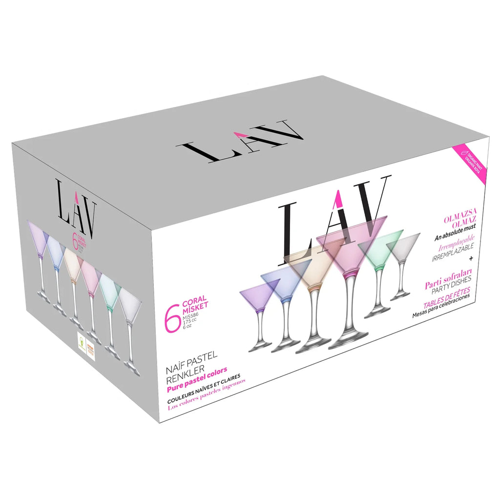 6 oz Multi Colored Martini Glasses Set of 6 Y6511
