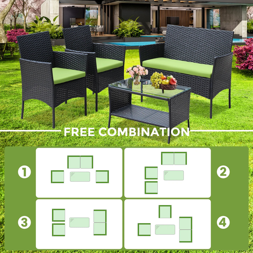 4 Pieces Outdoor Rattan Patio Sofa Set with Coffee Table P873705