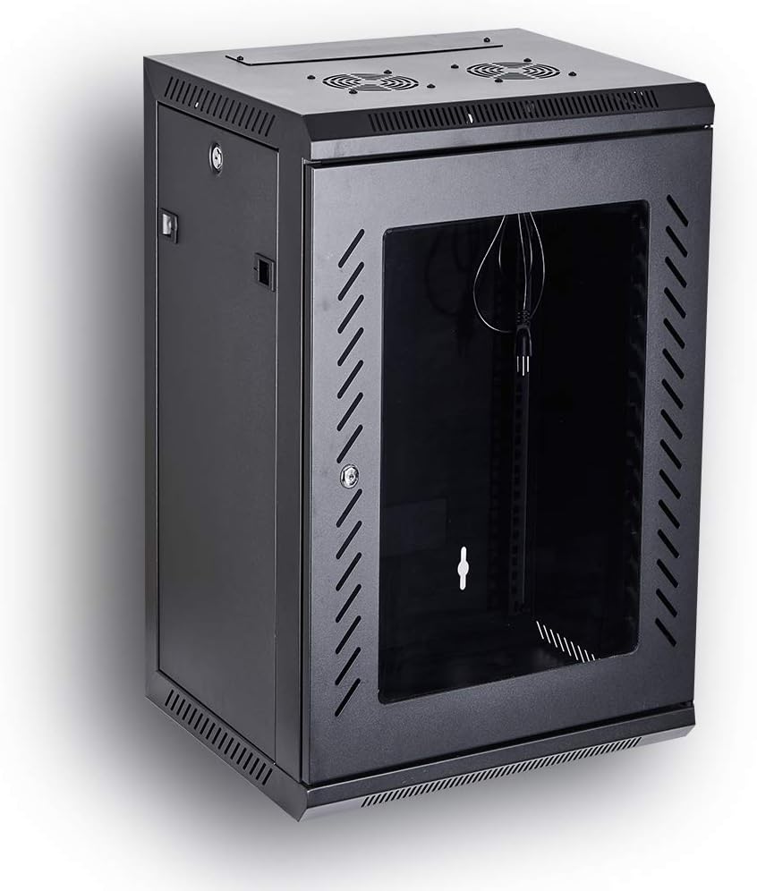 19-Inch Wall Mount Server Rack Cabinet with Locking Tempered Glass Door R1704