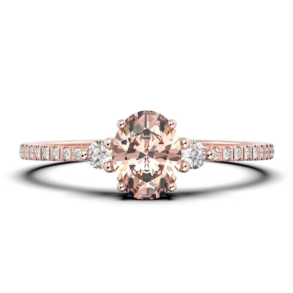 Oval Cut Morganite And Diamond Moissanite Engagement Ring in 10k Solid Rose Gold O166