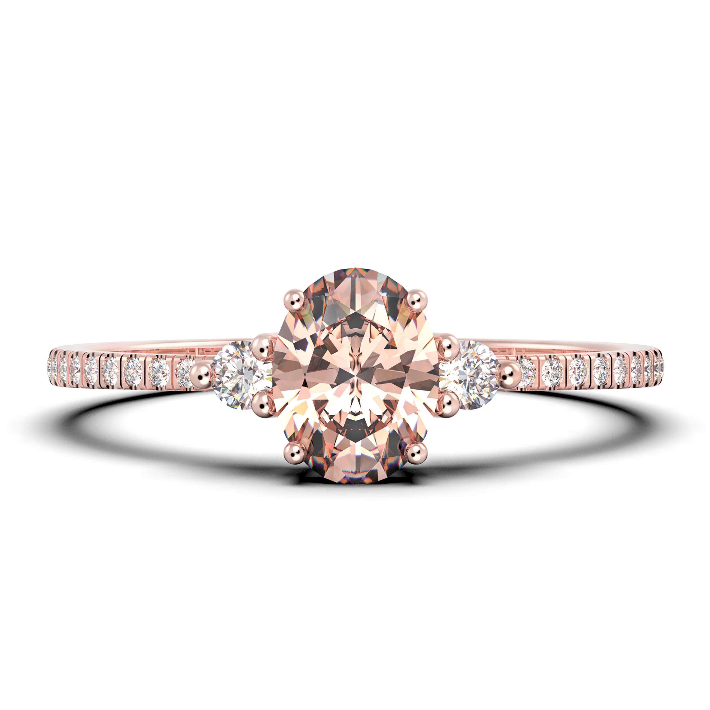 Oval Cut Morganite And Diamond Moissanite Engagement Ring in 10k Solid Rose Gold O166