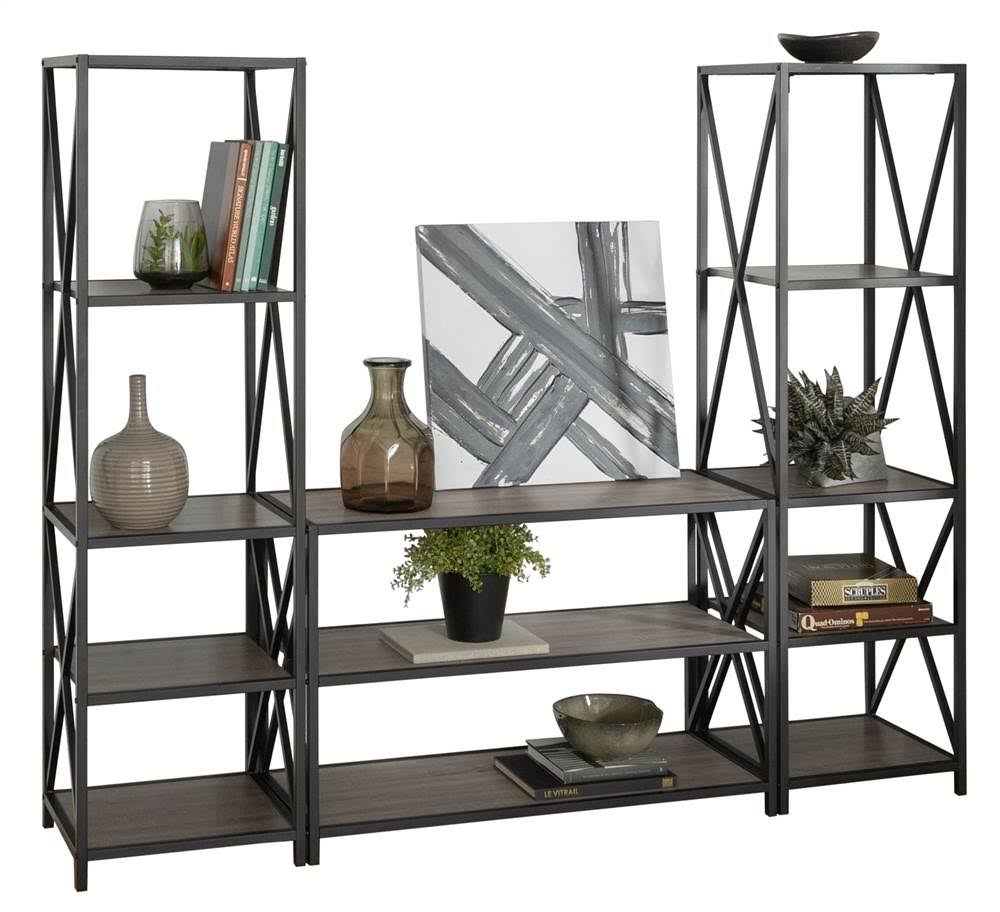 Rustic Industrial 3-Piece Bookcase Set C57730