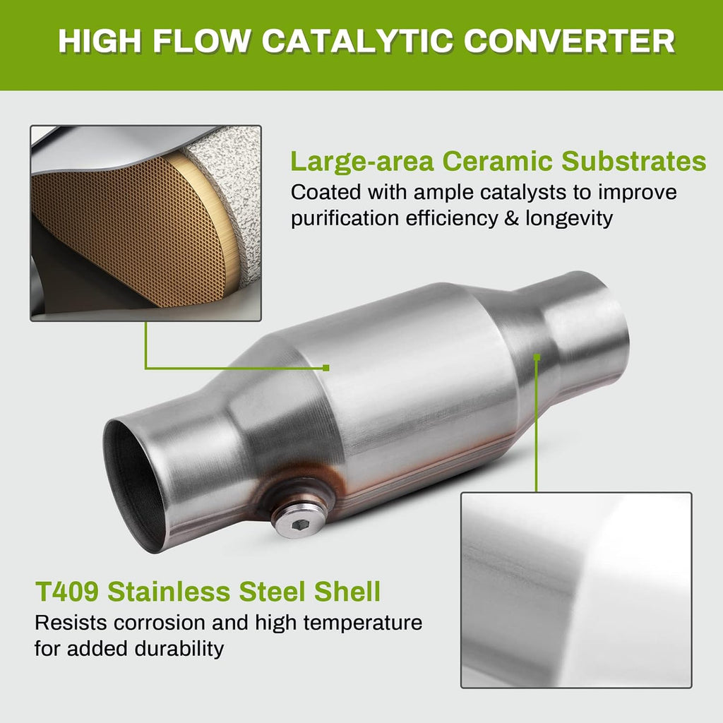 2 Pack 2.5" Inlet/Outlet Universal Catalytic Converters with O2 Port Q43593
