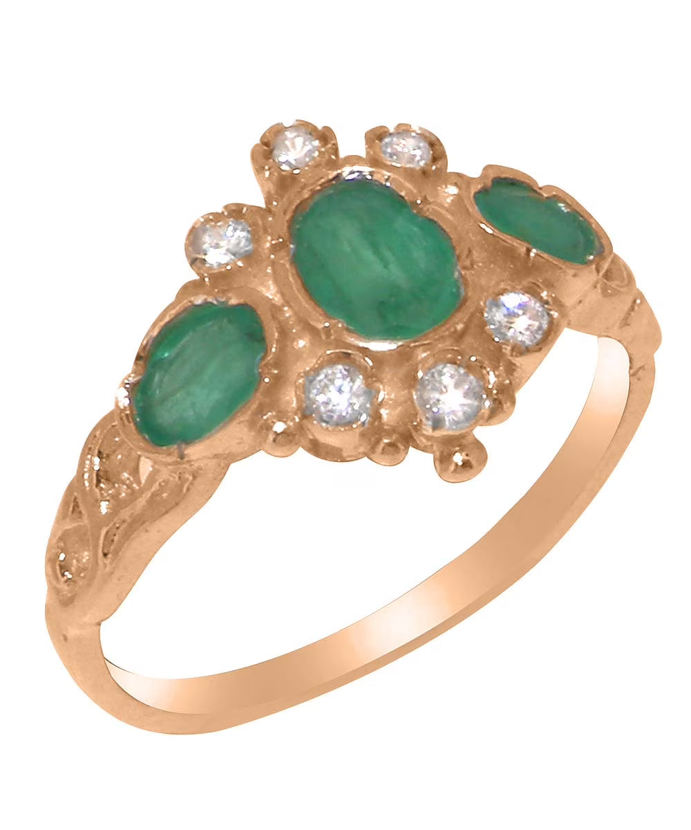 14k Rose Gold Natural Emerald & Diamond Ring B46123