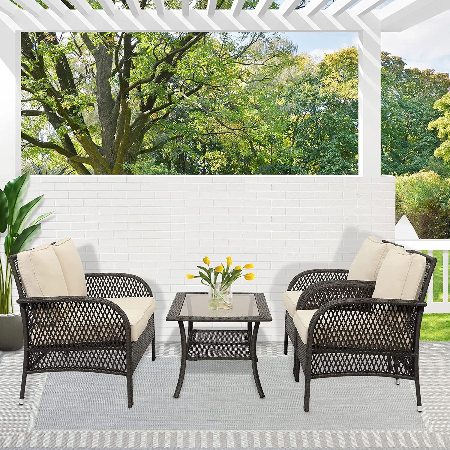 5 Pcs Wicker Rattan Conversation Chairs Set, Brown A116227