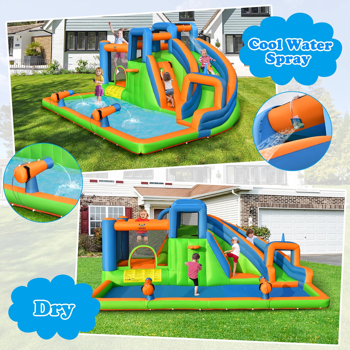Inflatable Water Slide Bounce Castle with Dual Climbing Walls and 735W Blower A360
