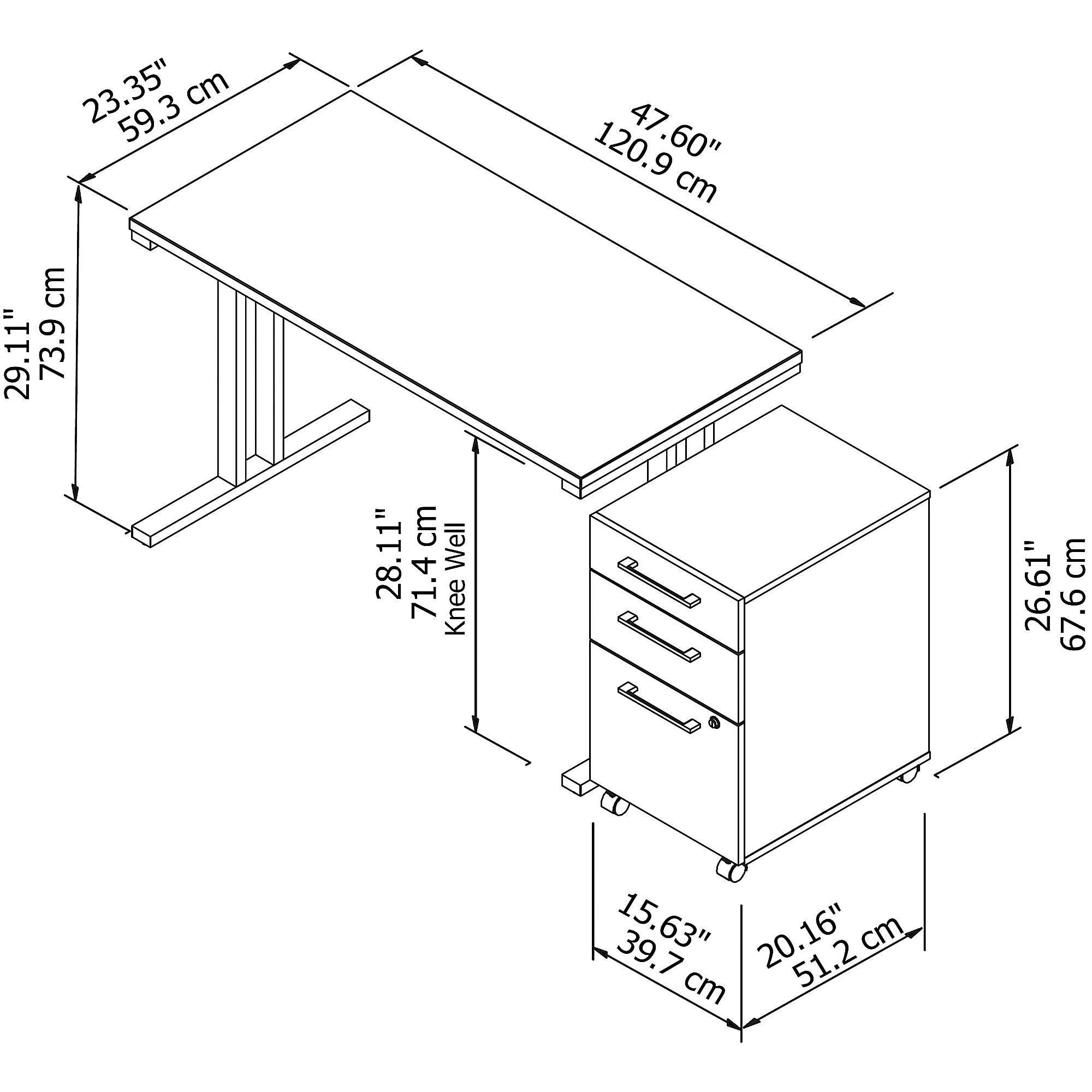 Natural Maple Table Desk with 3 Drawer Mobile File Cabinet U4747