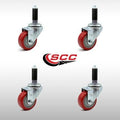 Set of 4 Swivel Caster with 3.5 inch x 1.25 inch Red Wheels and 7/8 inch Stems S61402