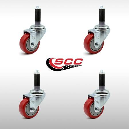Set of 4 Swivel Caster with 3.5 inch x 1.25 inch Red Wheels and 7/8 inch Stems S61402