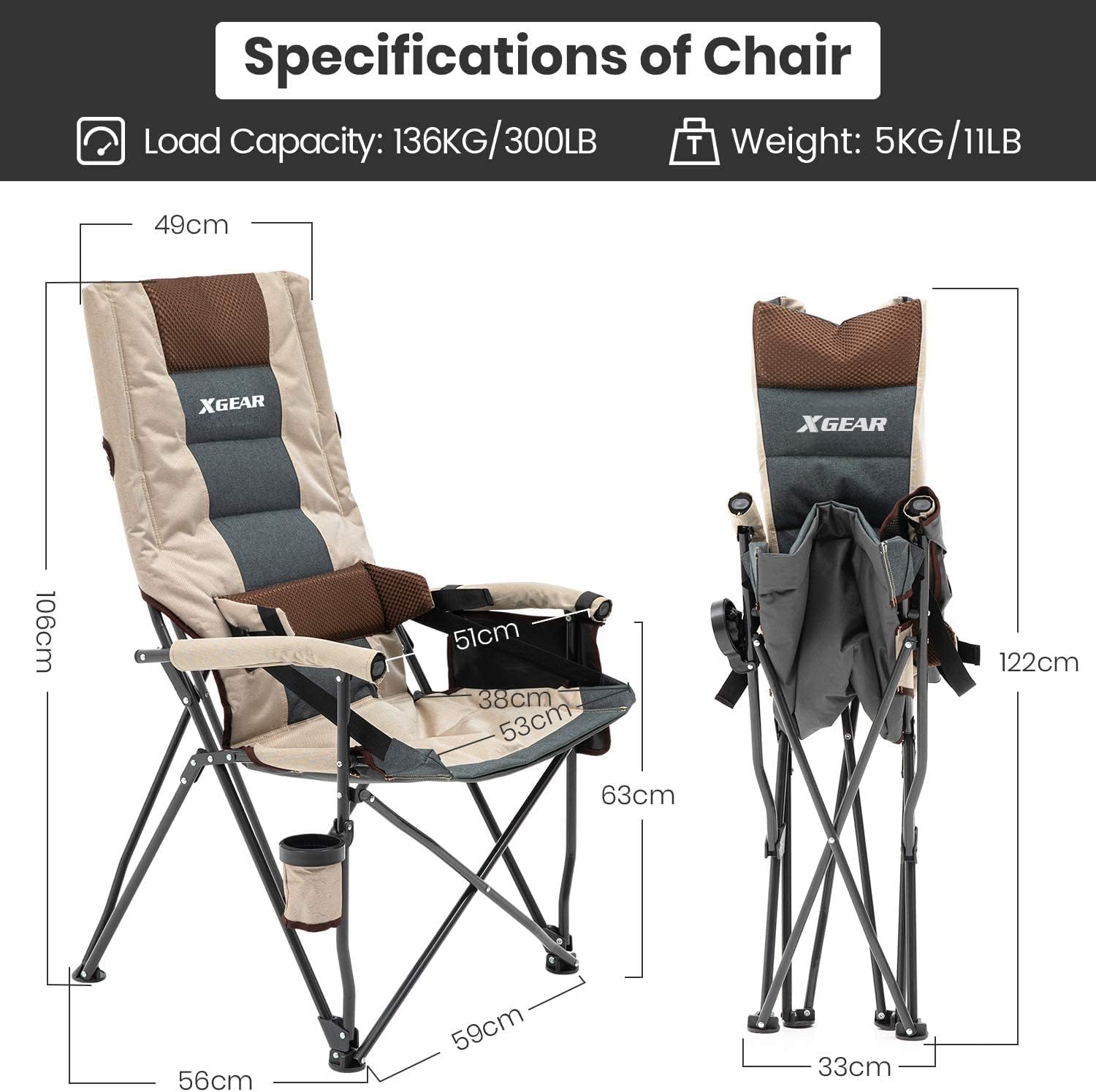 Camping Chair with Hard Arm Lumbar Support Y218208