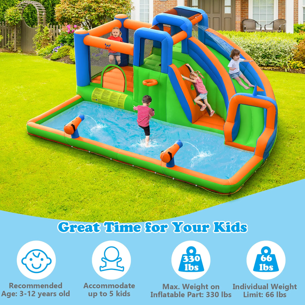 Inflatable Water Slide Bounce Castle with Dual Climbing Walls and 735W Blower A360