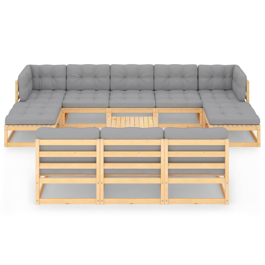 11 Piece Patio Lounge Set with Gray Cushion Pinewood Sectional Outdoor Furniture Set C926216
