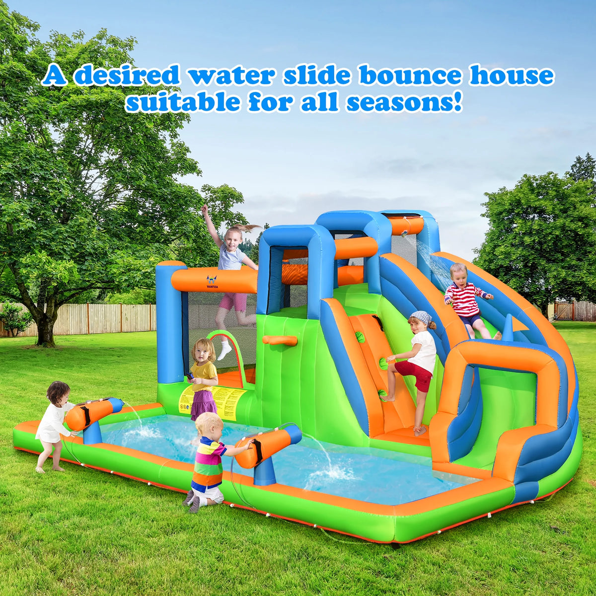Inflatable Water Slide Bounce Castle with Dual Climbing Walls and 735W Blower A360