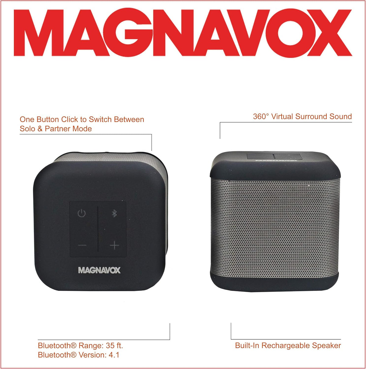 Silver and Black Stereo Speakers, Bluetooth, Pack of 2 C6477