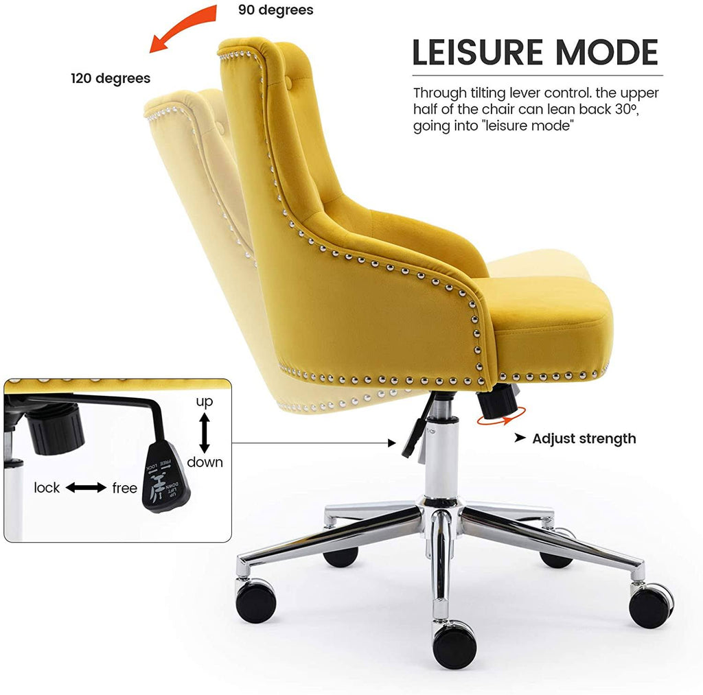 Yellow Tufted Velvet Desk Chair with Arms H1605