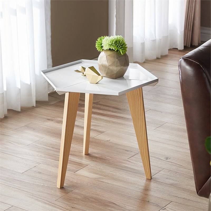 Modern Geometric End Table in White Z688