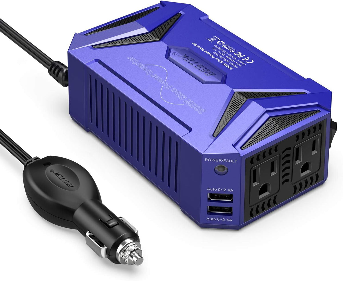 300Watt Pure Sine Wave Power Inverter Car Adapter DC 12V to AC 110V with 4.2A Dual Smart USB Ports Pack of 2 R70299