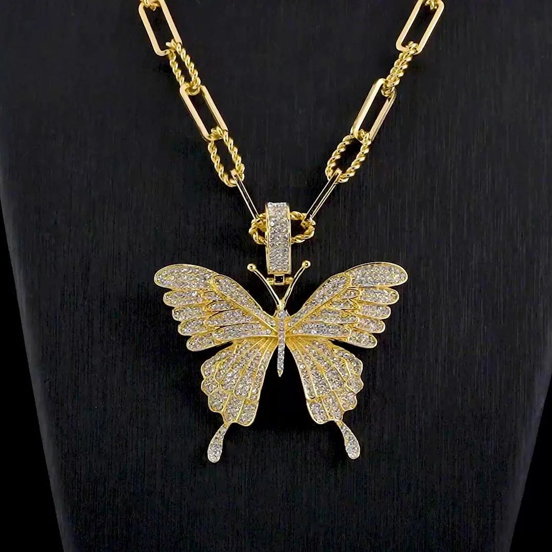 White Crystal Goldtone Butterfly Pendant Necklace 20-22" G7175