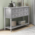 Navy Blue 6 Drawers Console Table with Cabinet and Shelf W15422