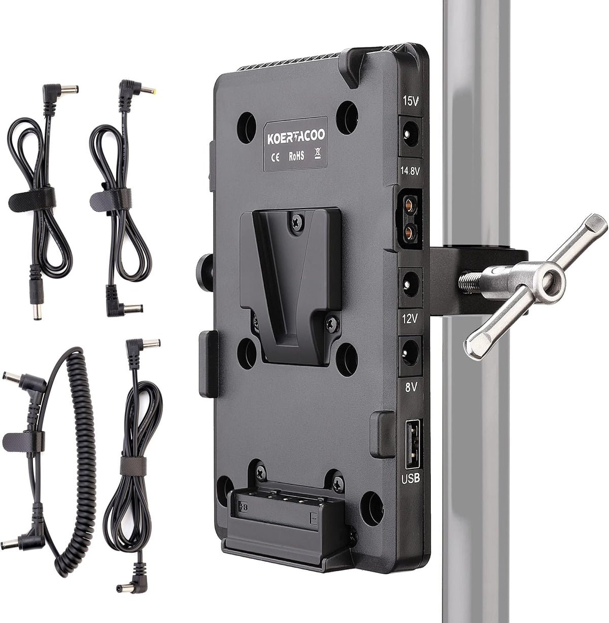 V-Mount Lock Battery Plate Power Supply Adapter with Super Clamp, D-TAP/DC/USB Power Output T1579