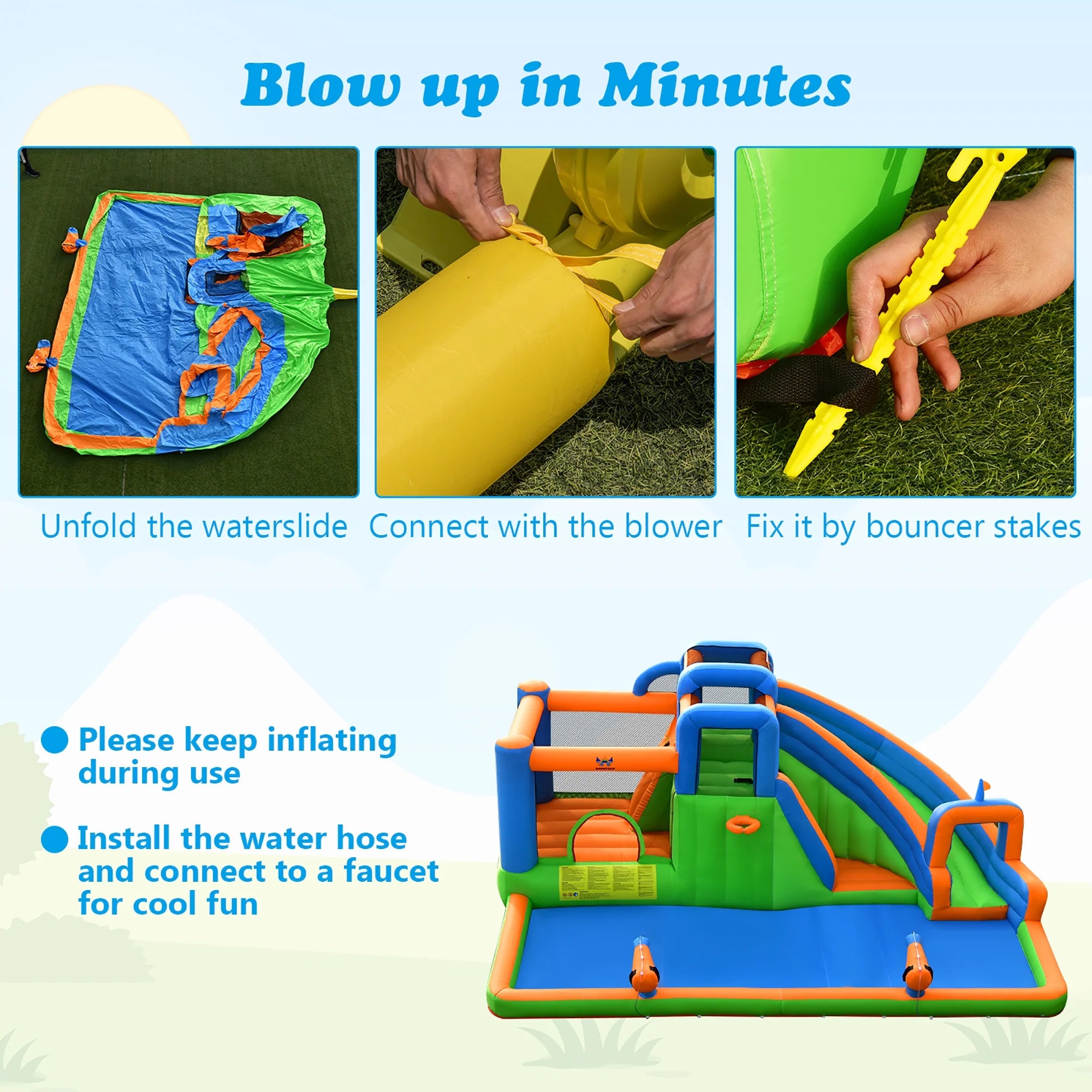 Inflatable Water Slide Bounce Castle with Dual Climbing Walls and 735W Blower A360