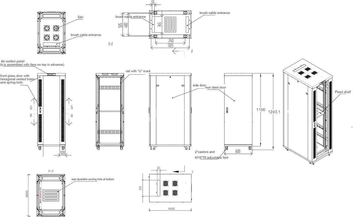 22 U Free Standing Network Rack Cabinet U1170