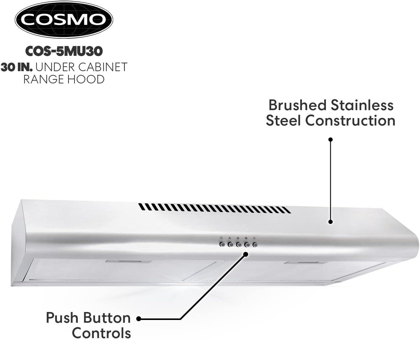 30 in. Under Cabinet Range Hood Ductless Convertible Duct Stainless Steel Q6006