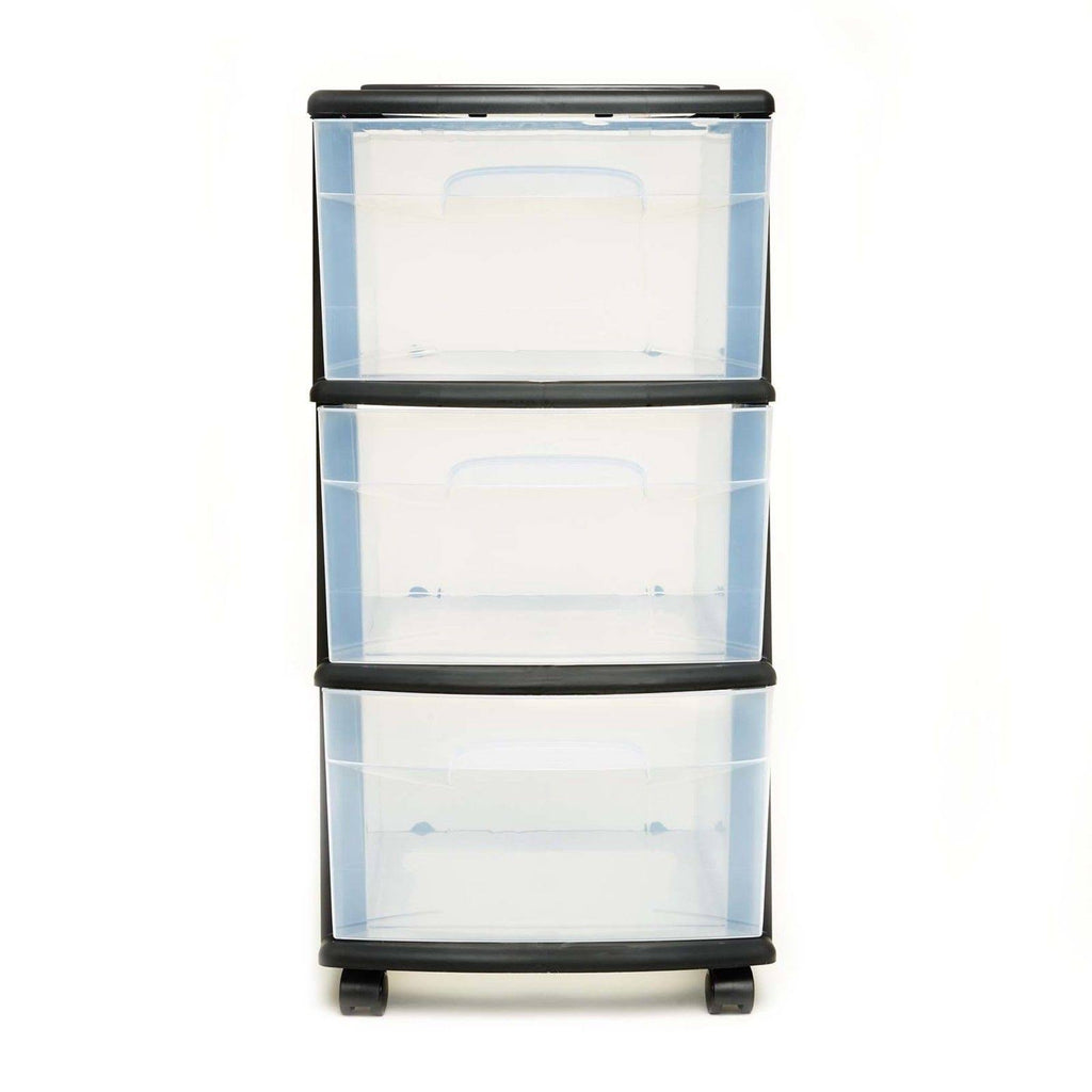 3 Drawer Medium Cart with Casters, Set of 2 - Black/Clear Y135375