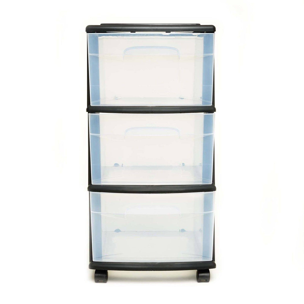 3 Drawer Medium Cart with Casters, Set of 2 - Black/Clear Y135375