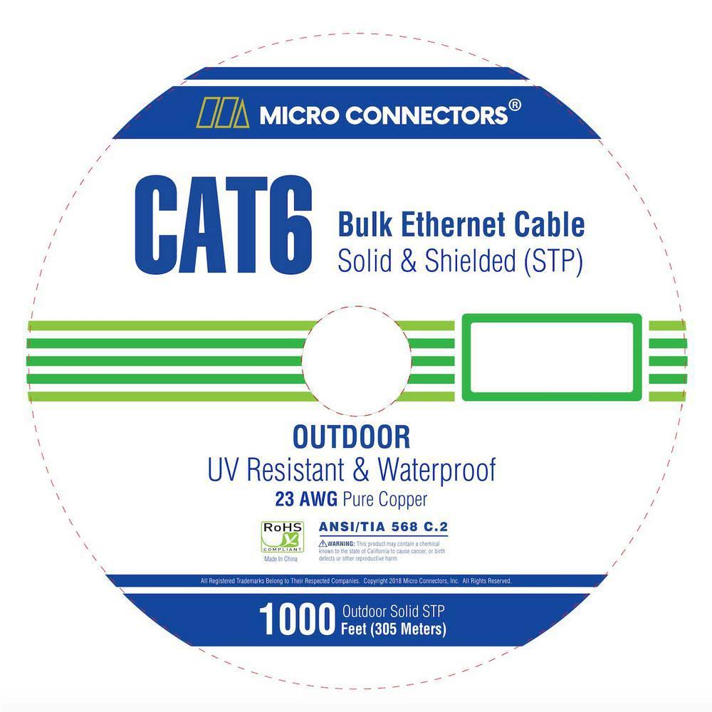 1000ft Solid Shielded (STP) Cat6 Outdoor UV Resistant Bulk Ethernet Cable M36701