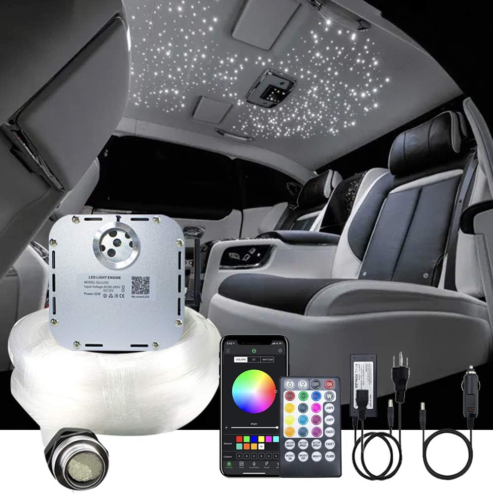 32W RGBW Twinkle Fiber Optic Lights Kit with 800pcs 16.4ft/5m Mixed Dia. Optical Fiber Cable and Crystals E5288