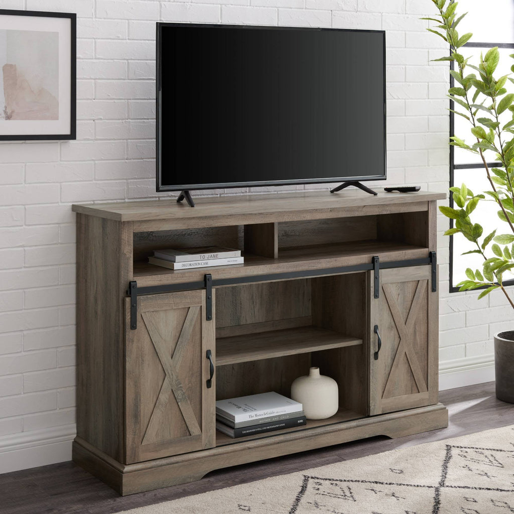 Gray Wash Sliding Barndoor TV Highboy Storage Stand K935934