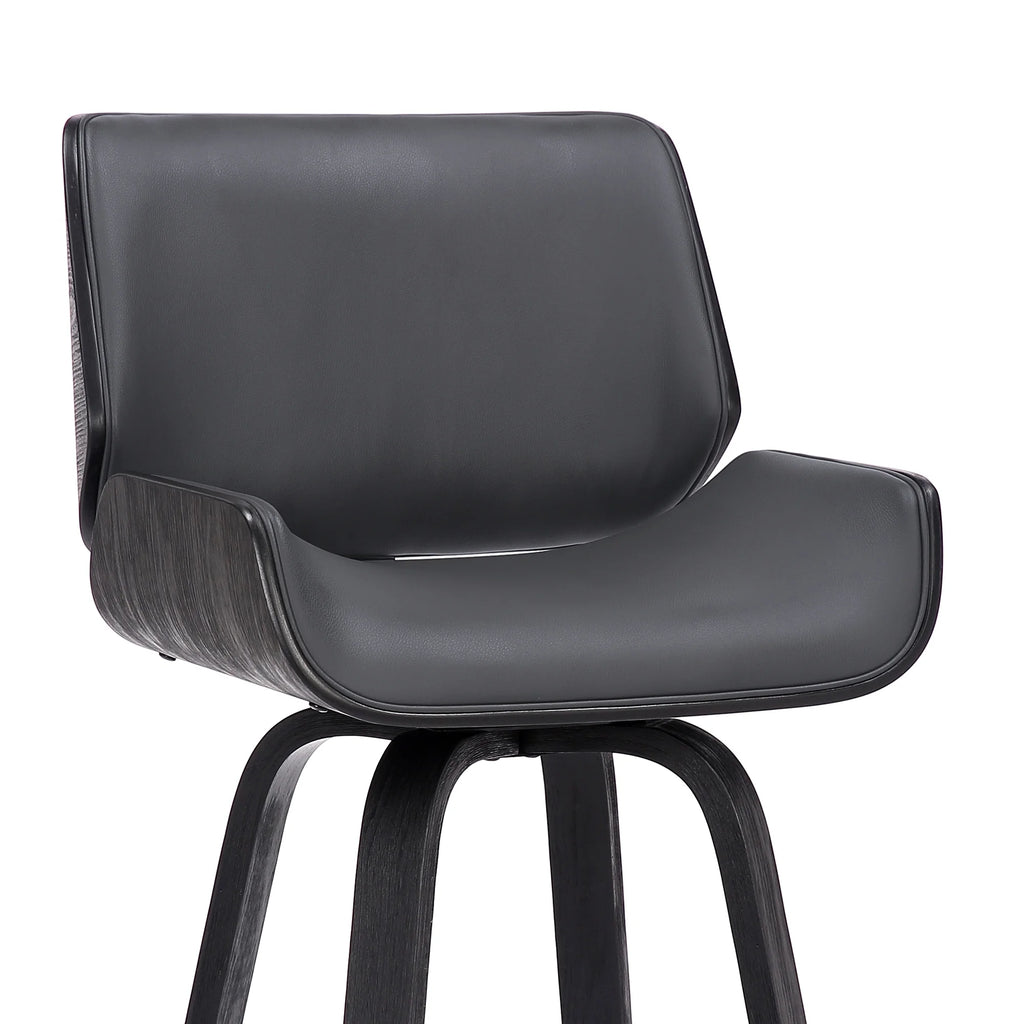 Faux Leather Wood Swivel Counter Stool in Gray/Black T59646