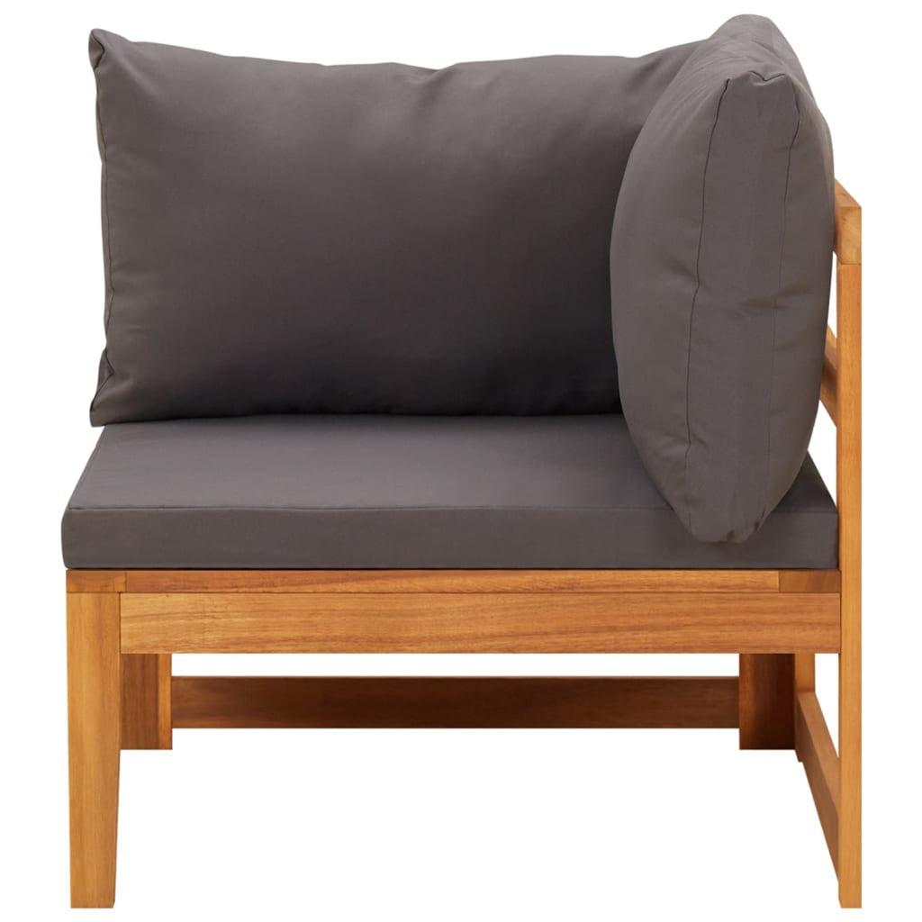 3 Piece Dark Gray Cushioned Corner Sofa and Table Acacia Wood Sectional Outdoor Furniture Set N25013