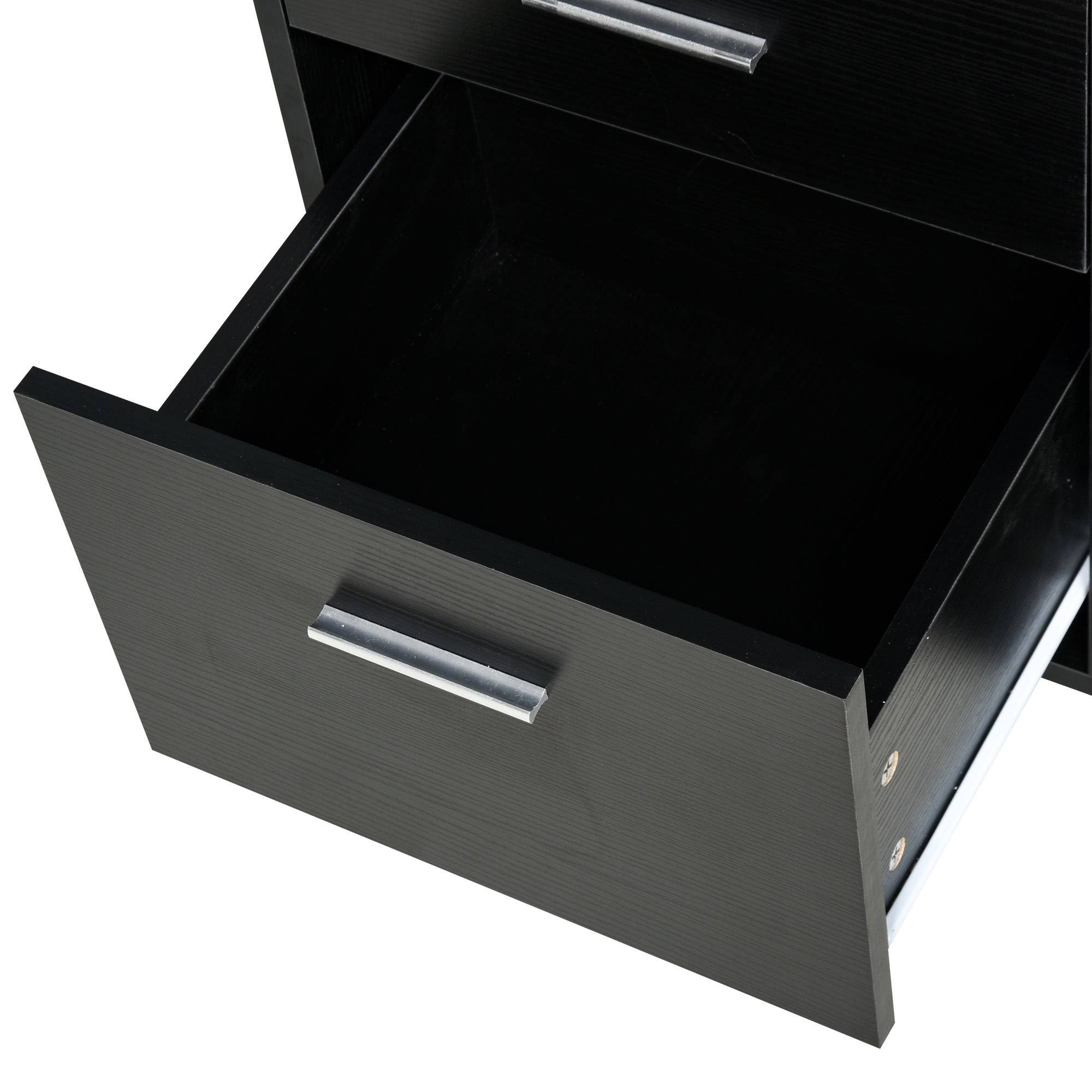Black 3 Drawer Filing Cabinet with Shelving and Caster Wheels Q90791