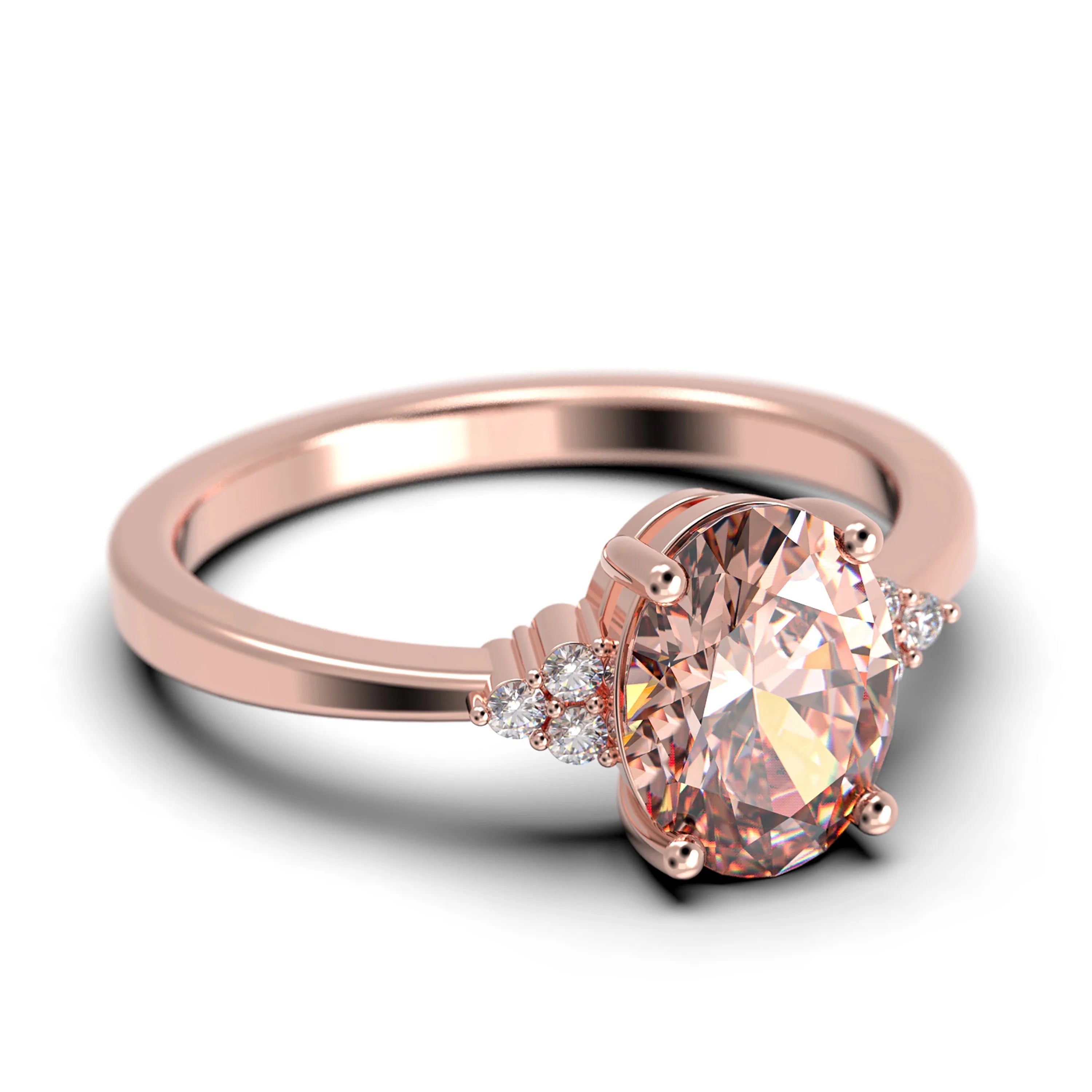1.50 Carat Oval Cut Morganite And Diamond Moissanite Engagement Ring In 10K Solid Rose Gold T687810