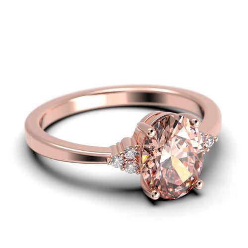 1.50 Carat Oval Cut Morganite And Diamond Moissanite Engagement Ring In 10K Solid Rose Gold T687810