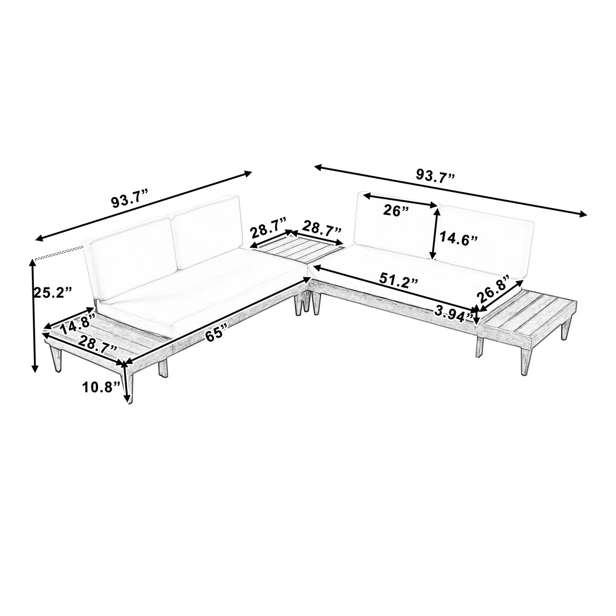 Grey Beige 3 Piece Wood Conversation Set with Coffee Table V97311