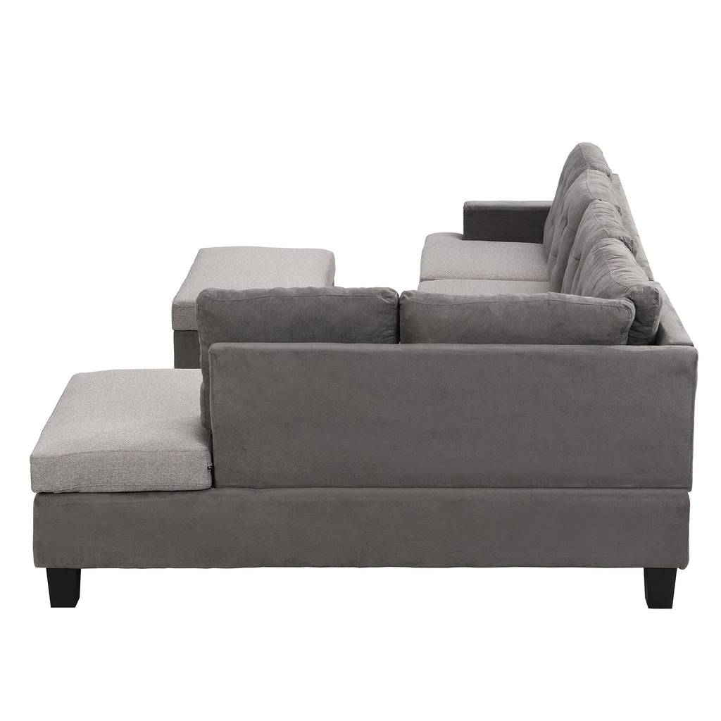 Gray Sofa Set with Chaise Lounge and Storage Ottoman O546