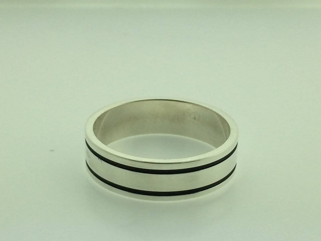 Polished Sterling Silver 6mm Double Black Groove Wedding Band 8 R684