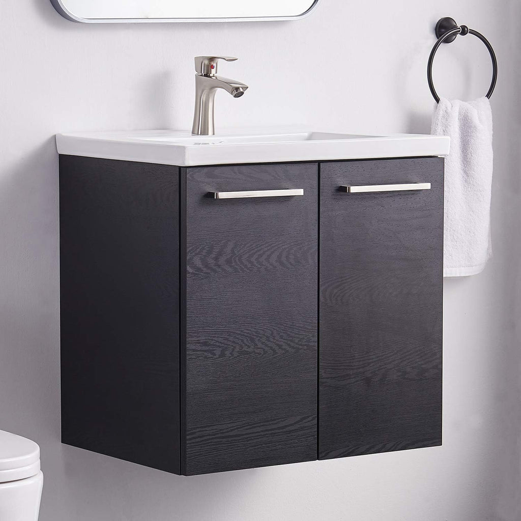 Black 2-Door Bathroom Vanity with White Ceramic Vessel Sink N702167