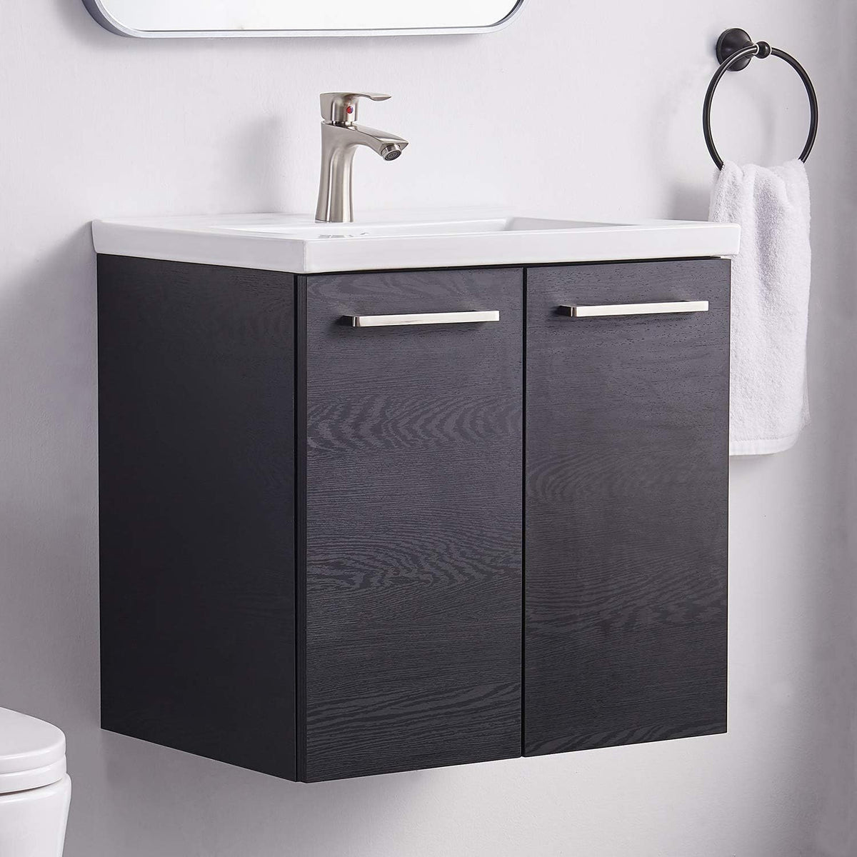Black 2-Door Bathroom Vanity with White Ceramic Vessel Sink N702167