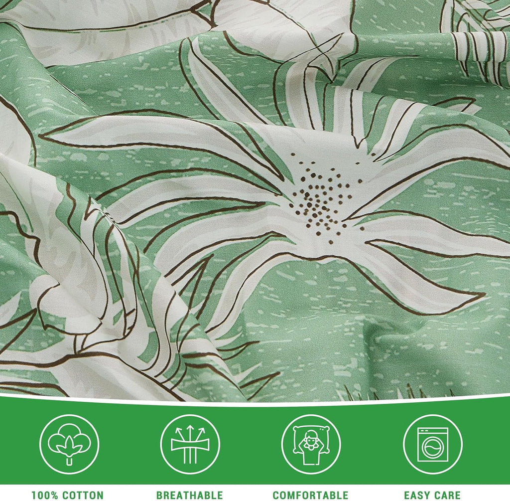 Green Floral Cotton Sheet Set Queen Size 4PC G8318